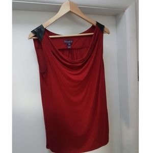 🍦2/$11🍦▪Red drapeneck top w/ leather details